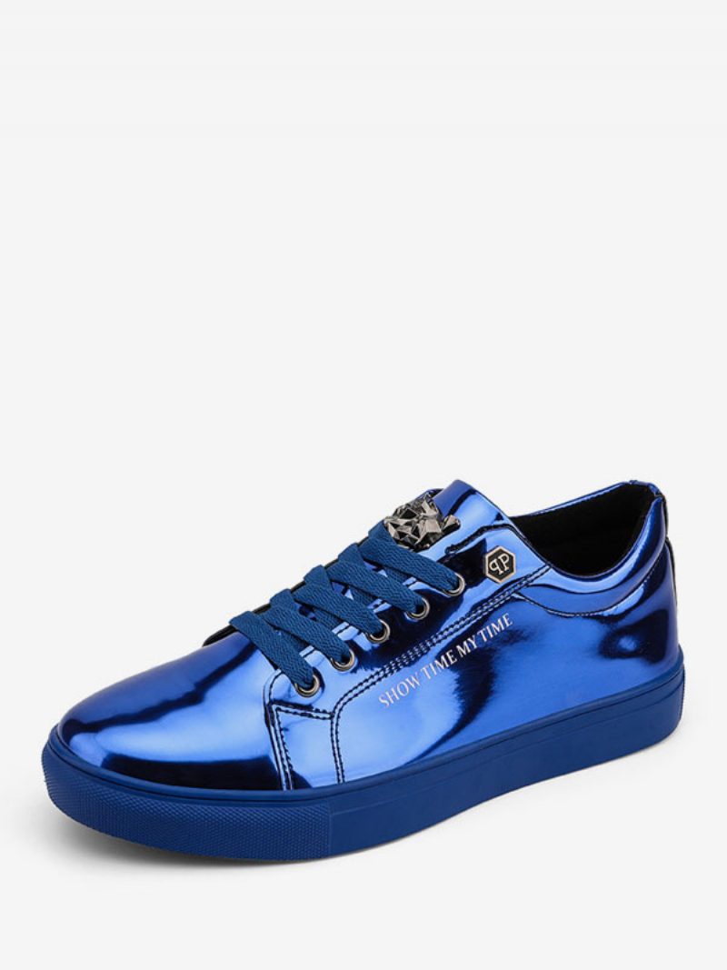 Herren-sneaker Aus Lackleder Mit Runder Zehenpartie Blaue Freizeitschuhe