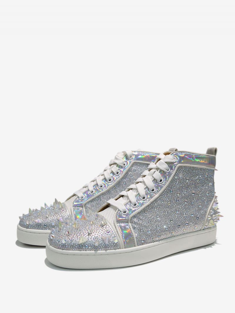 Herren-sneaker Mit Holografischen Strasssteinen High-top Abschlussball Party Spikes