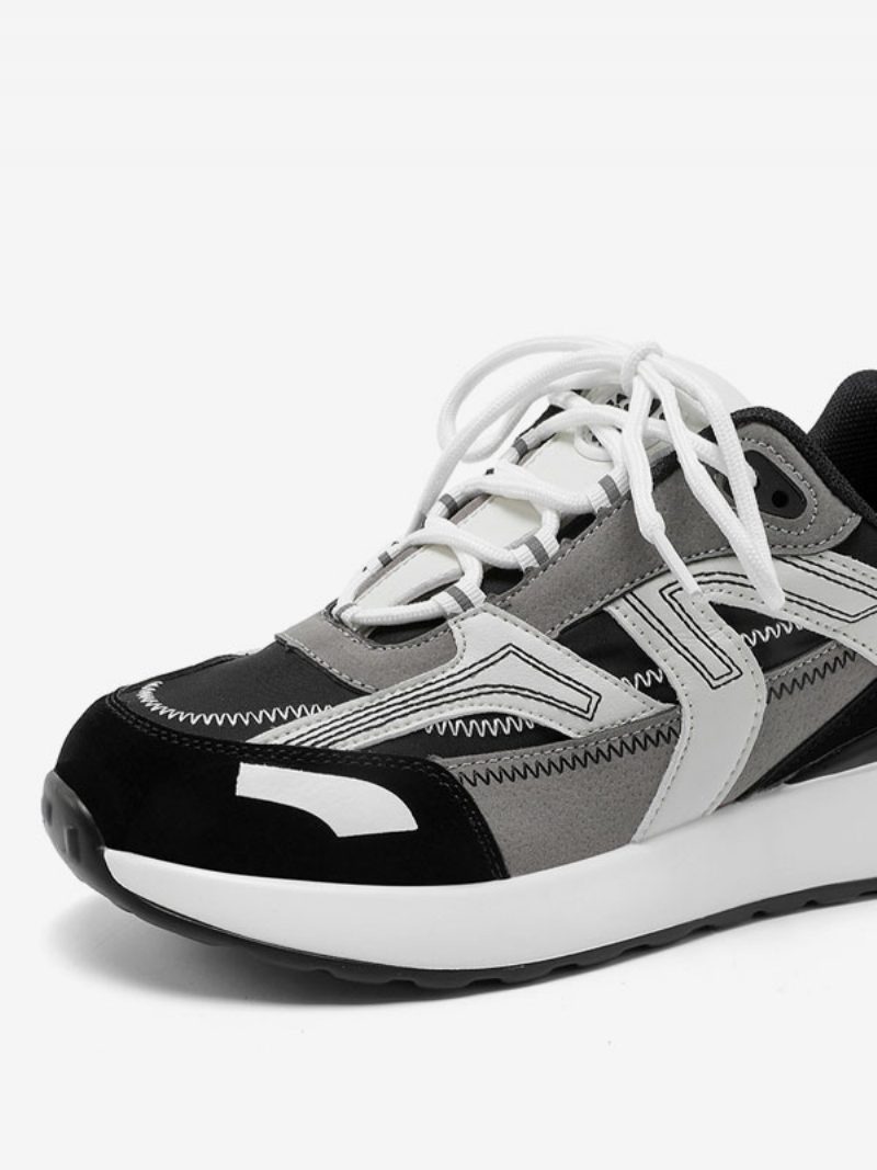 Herren-sneaker Modisches Pu-leder Runde Zehenpartie Farbblock - Schwarz