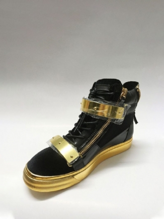 Schwarze High-top-sneaker Für Herren Mit Goldener Schnalle Und Reißverschlüssen