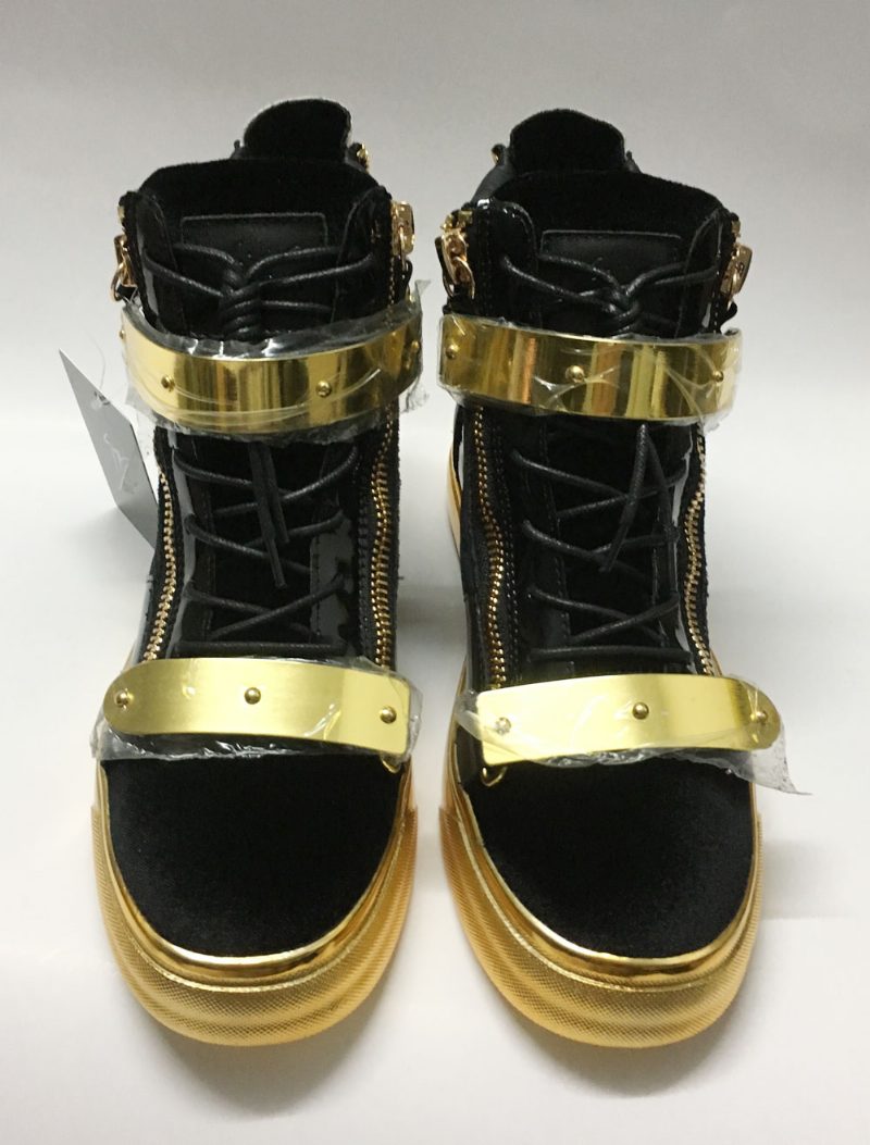 Schwarze High-top-sneaker Für Herren Mit Goldener Schnalle Und Reißverschlüssen - Schwarz