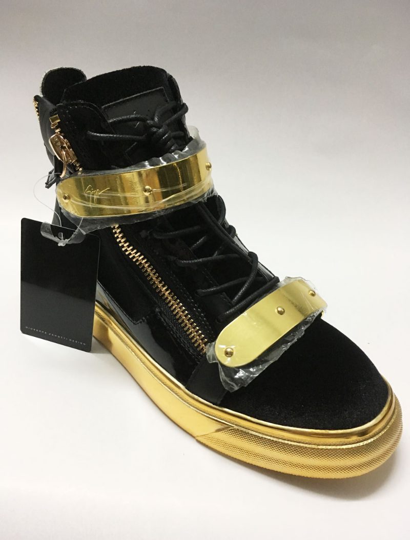 Schwarze High-top-sneaker Für Herren Mit Goldener Schnalle Und Reißverschlüssen - Schwarz