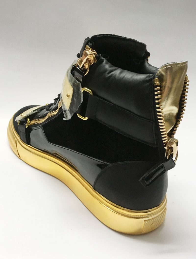 Schwarze High-top-sneaker Für Herren Mit Goldener Schnalle Und Reißverschlüssen - Schwarz