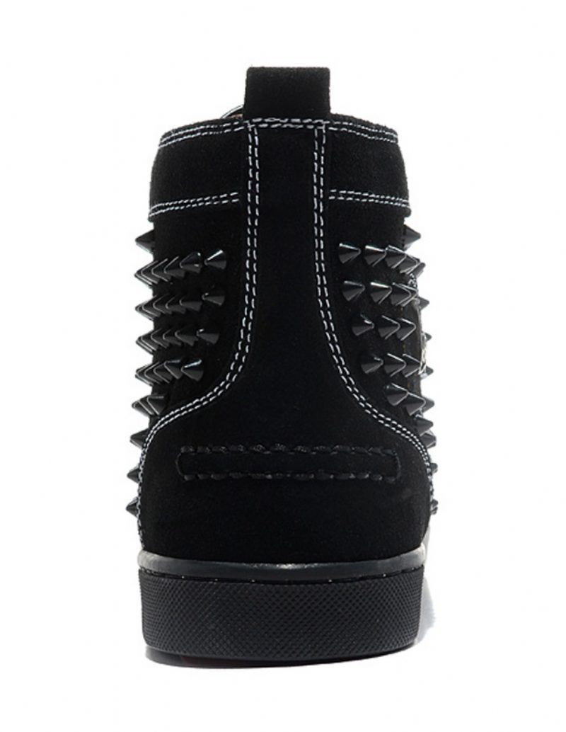 Schwarze Wildleder-high-top-sneaker Für Herren Mit Spikes-schuhen - Schwarz