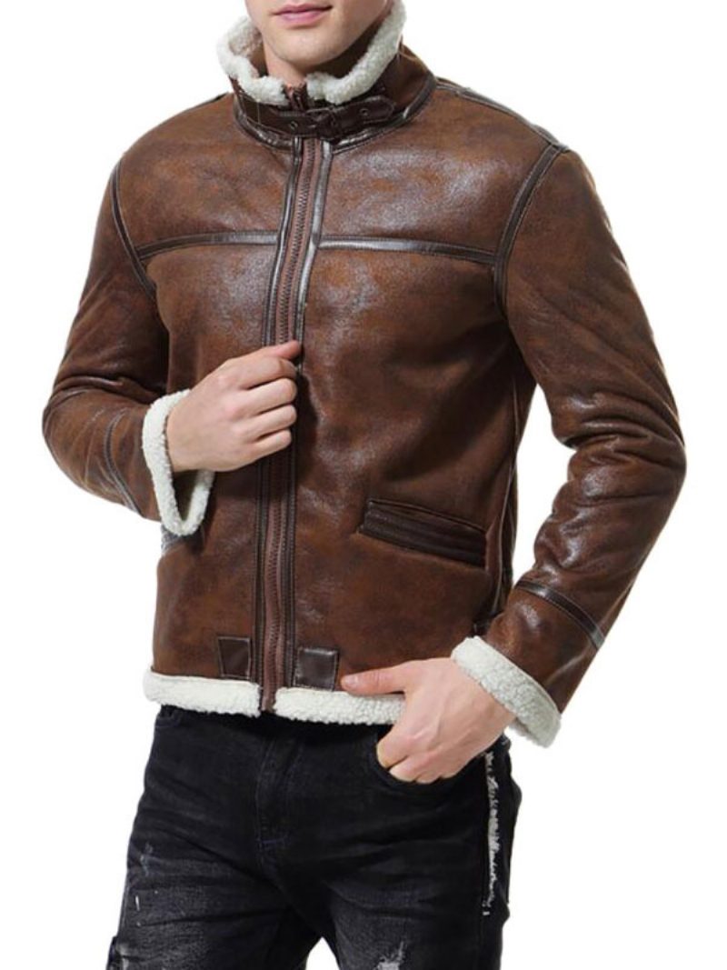 Herren Lederjacken Pu Leder Windjacke Kaffeebraun Stilvolle Wintermäntel