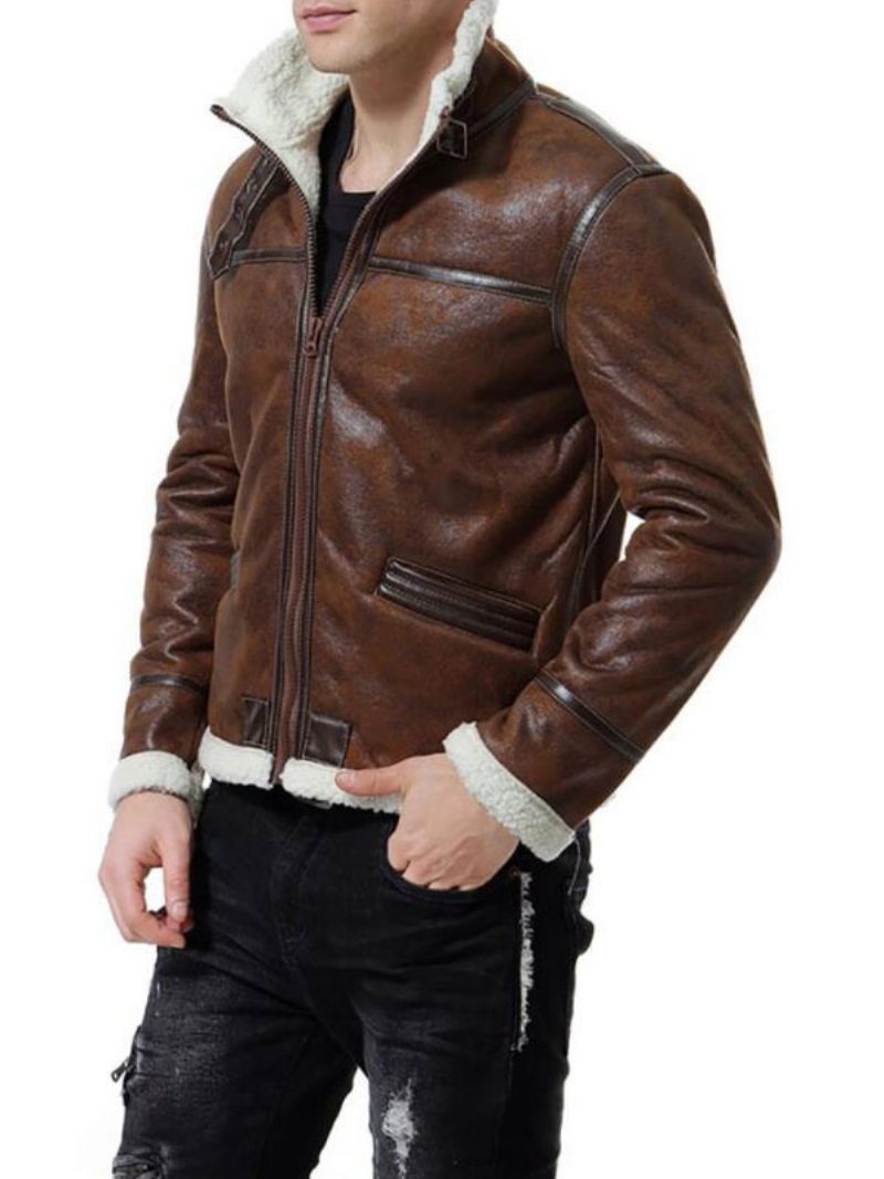 Herren Lederjacken Pu Leder Windjacke Kaffeebraun Stilvolle Wintermäntel - Kaffeebraun