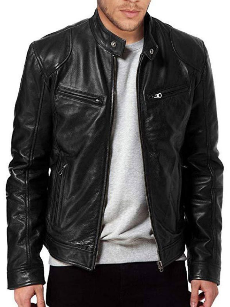 Herren Lederjacken Pu Leder Windjacke Schwarz Smart Cool Wintermäntel