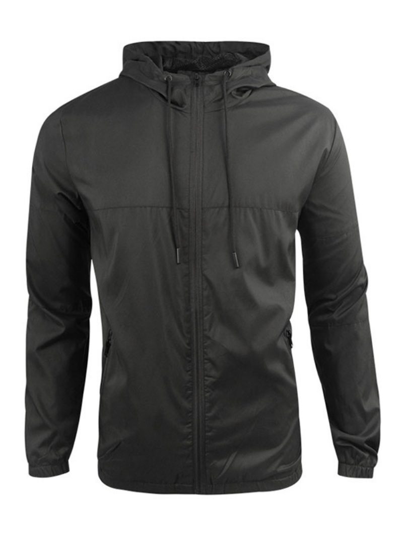 Herrenjacke Mit Kapuze Reißverschluss Polyester Modische Schwarze Jacke