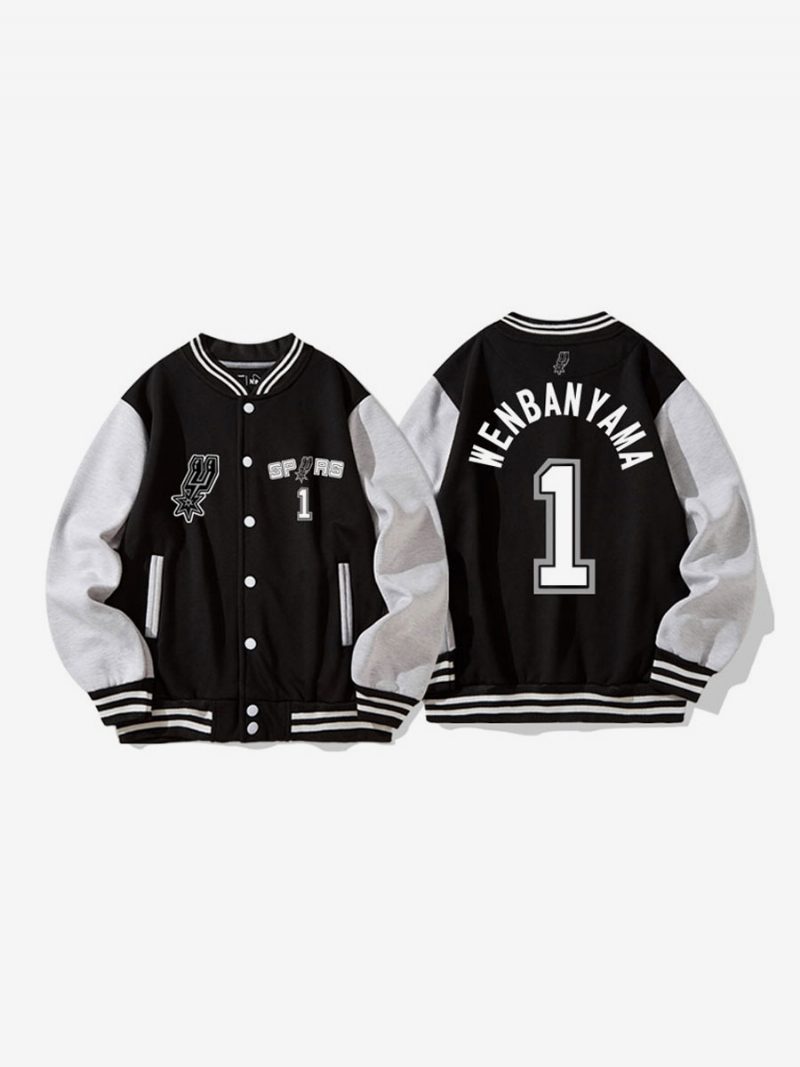 San Antonio Spurs Nummer 1 Wembanyama Farbblock-button-down-jacke Für Herren