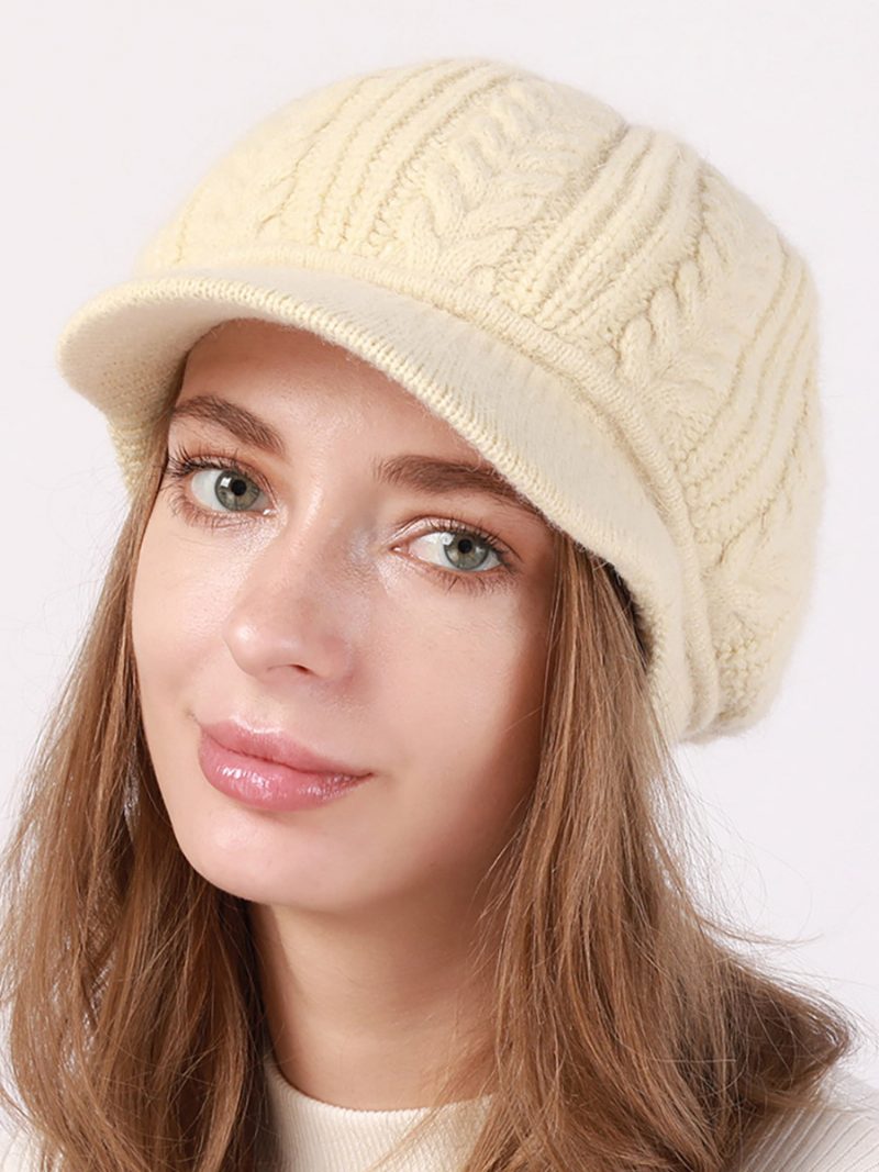 Baskenmütze Gestrickt Einfarbig Täglich Lässig Herbst Und Winter Mützen Für Damen - Beige