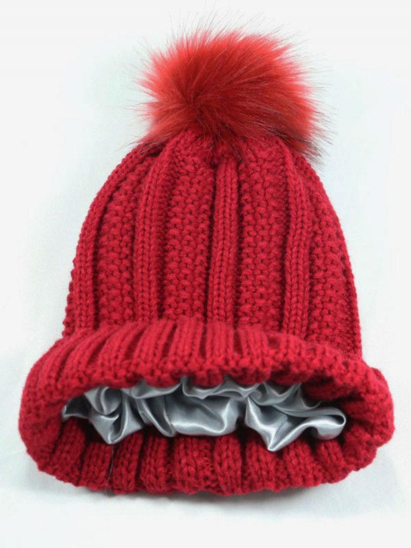 Gestrickte Mütze Mit Pom Poms Gehäkelte Unisex-mützen Für Frühling Herbst Und Winter - Rot