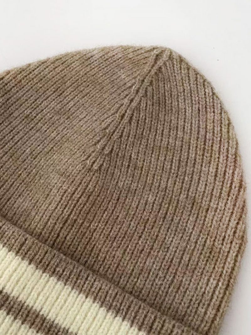 Graue Gestrickte Streifenmützen Für Damen Fabelhafte Warme Wintermütze Mit Streifen - Hellbraun