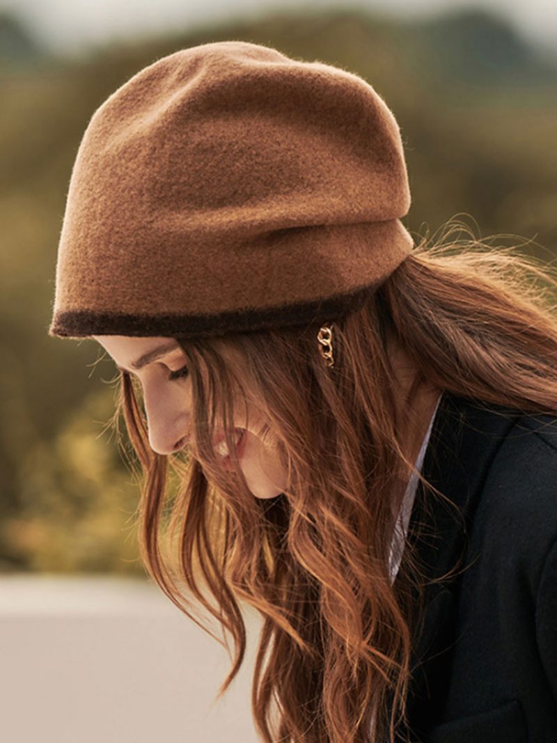 Mützen Für Damen Fabelhafte Zweifarbige Aus Wolle Kaffeebraun - Kaffeebraun