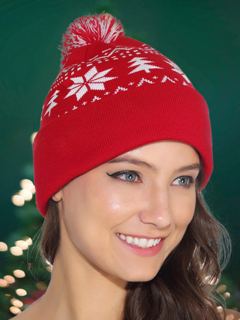 Pom Poms Hats Schneeflocken-weihnachtsfrauenmütze Rot