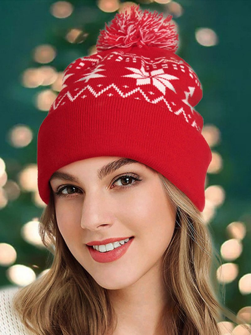 Pom Poms Hats Schneeflocken-weihnachtsfrauenmütze Rot - Rot