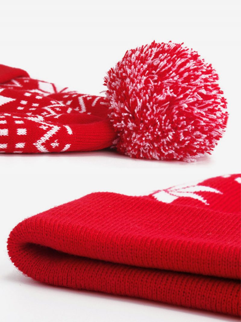 Pom Poms Hats Schneeflocken-weihnachtsfrauenmütze Rot - Rot