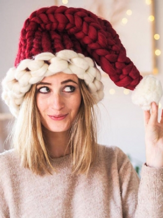 Weihnachtsmannmütze Familie Handgestrickte Pom Poms Dekorationsmütze