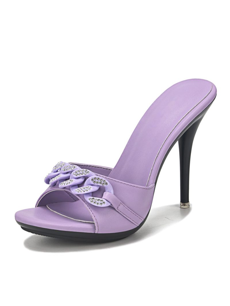 Damen-mule-heels Mit Strassketten - Lavendel