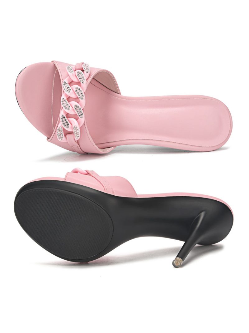 Damen-mule-heels Mit Strassketten - Rosa