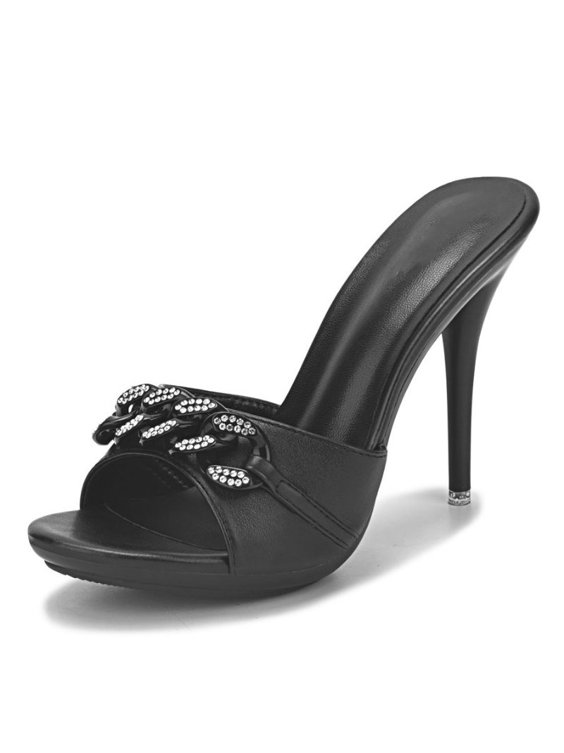 Damen-mule-heels Mit Strassketten - Schwarz