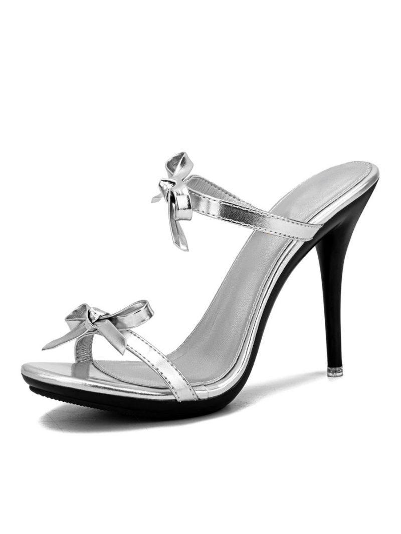 Damen-mule-high-heels Mit Schleifen - Silber