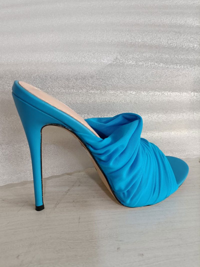 Damen-pantoletten Mit Absatz Stiletto-absatz Elastisches Gewebe Schwarze Pantoletten - Blau