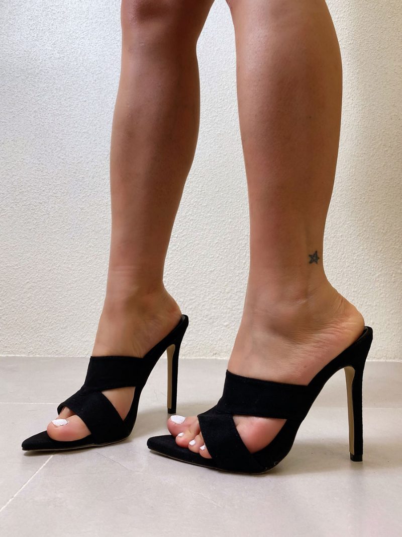 Damen-sandalen Mit Schickem Obermaterial Aus Micro-wildleder Spitzer Zehenbereich Stiletto-absatz