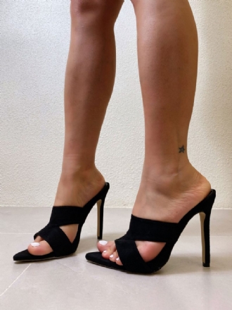 Damen-sandalen Mit Schickem Obermaterial Aus Micro-wildleder Spitzer Zehenbereich Stiletto-absatz