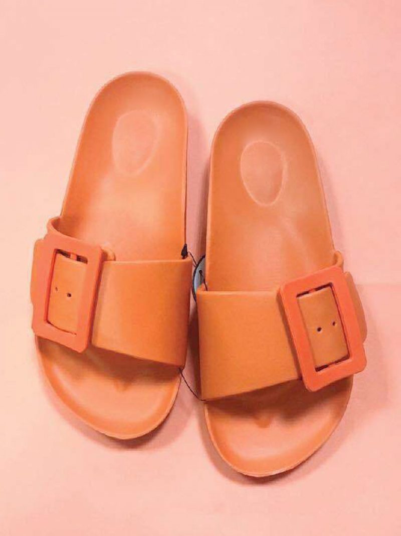 Damen-sandalen Schwarz Lässige Sandaletten Mit Knöpfen - Orange