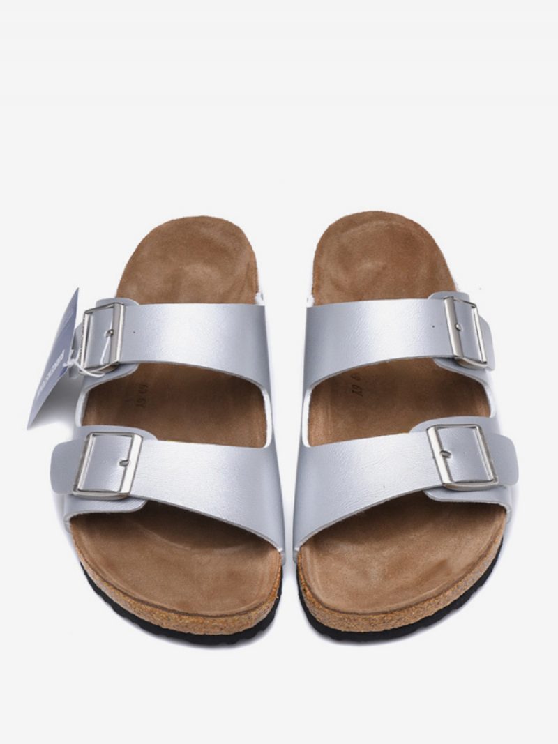 Damen-slide-sandalen Lässige Gummi-farbblock-hausschuhe Mit Runder Zehenpartie - Silber