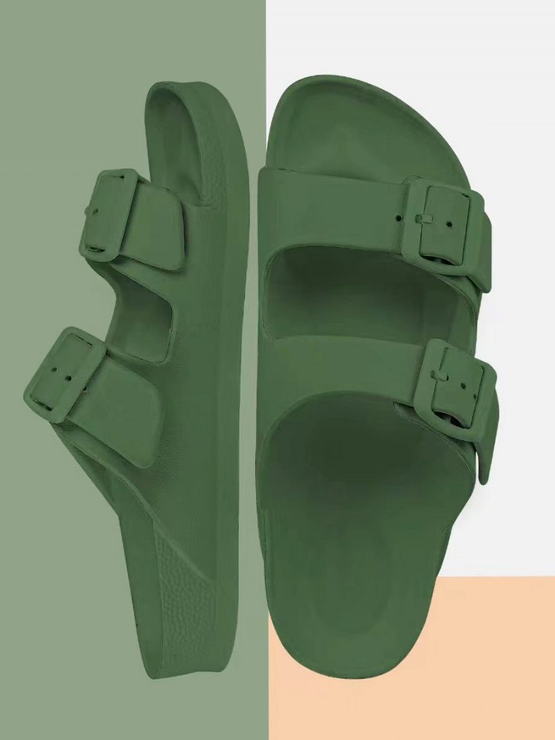 Damen-slide-sandalen Lässige Gummi-hausschuhe Mit Runder Zehenpartie - Grün