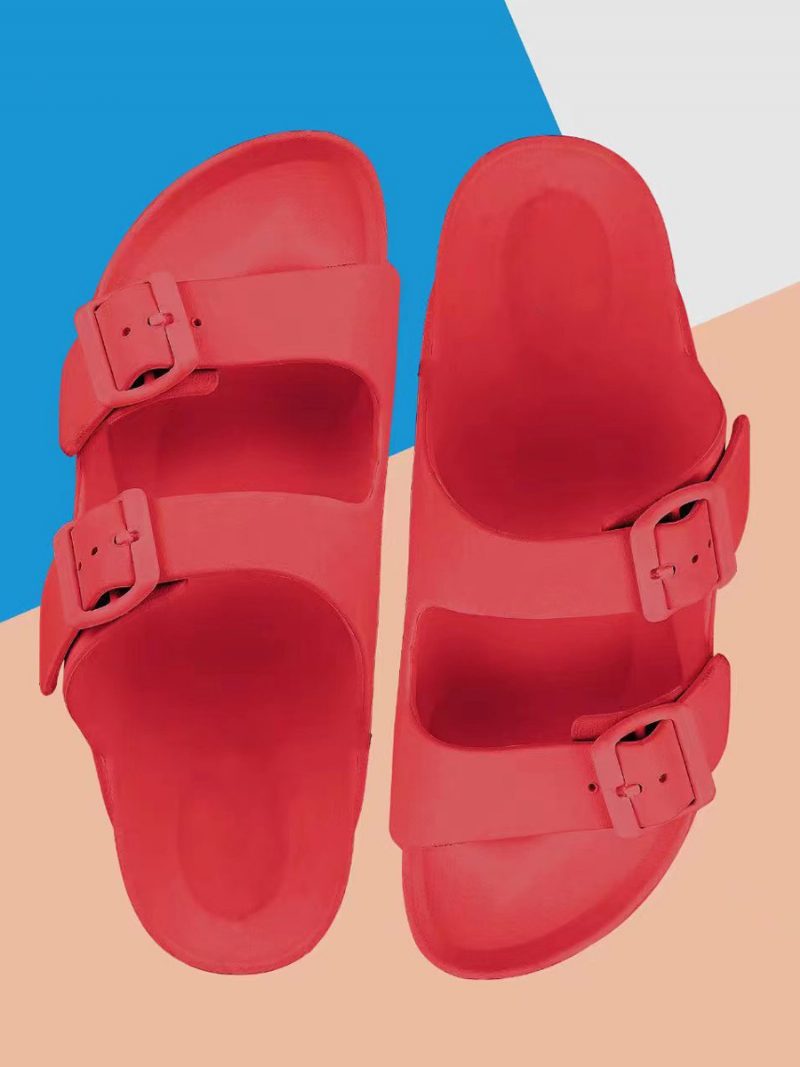 Damen-slide-sandalen Lässige Gummi-hausschuhe Mit Runder Zehenpartie - Rot