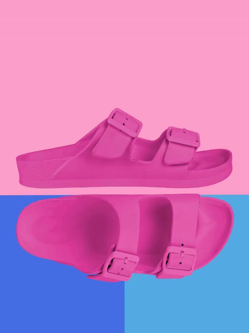 Damen-slide-sandalen Lässige Gummi-hausschuhe Mit Runder Zehenpartie - Rose