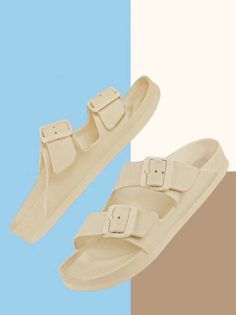 Damen-slide-sandalen Lässige Gummi-hausschuhe Mit Runder Zehenpartie - Beige