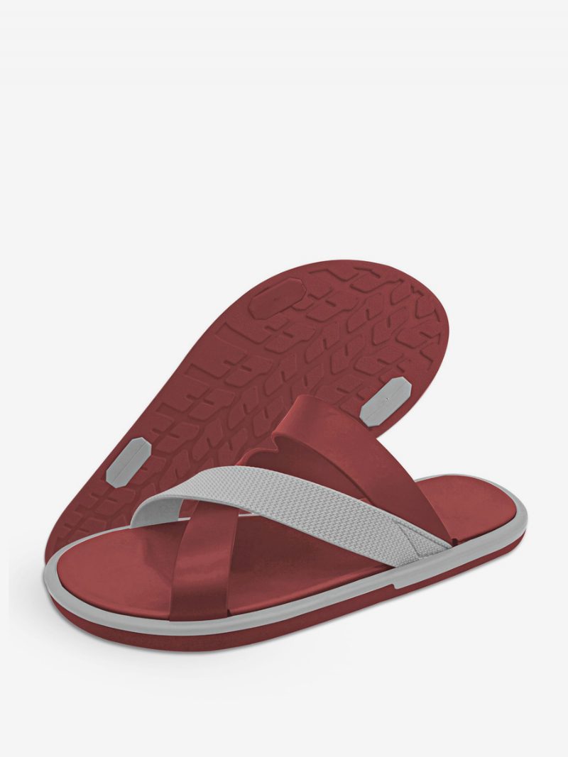 Damen-slide-sandalen Legere Gummi-hausschuhe Mit Zweifarbiger Runder Zehenpartie - Rot