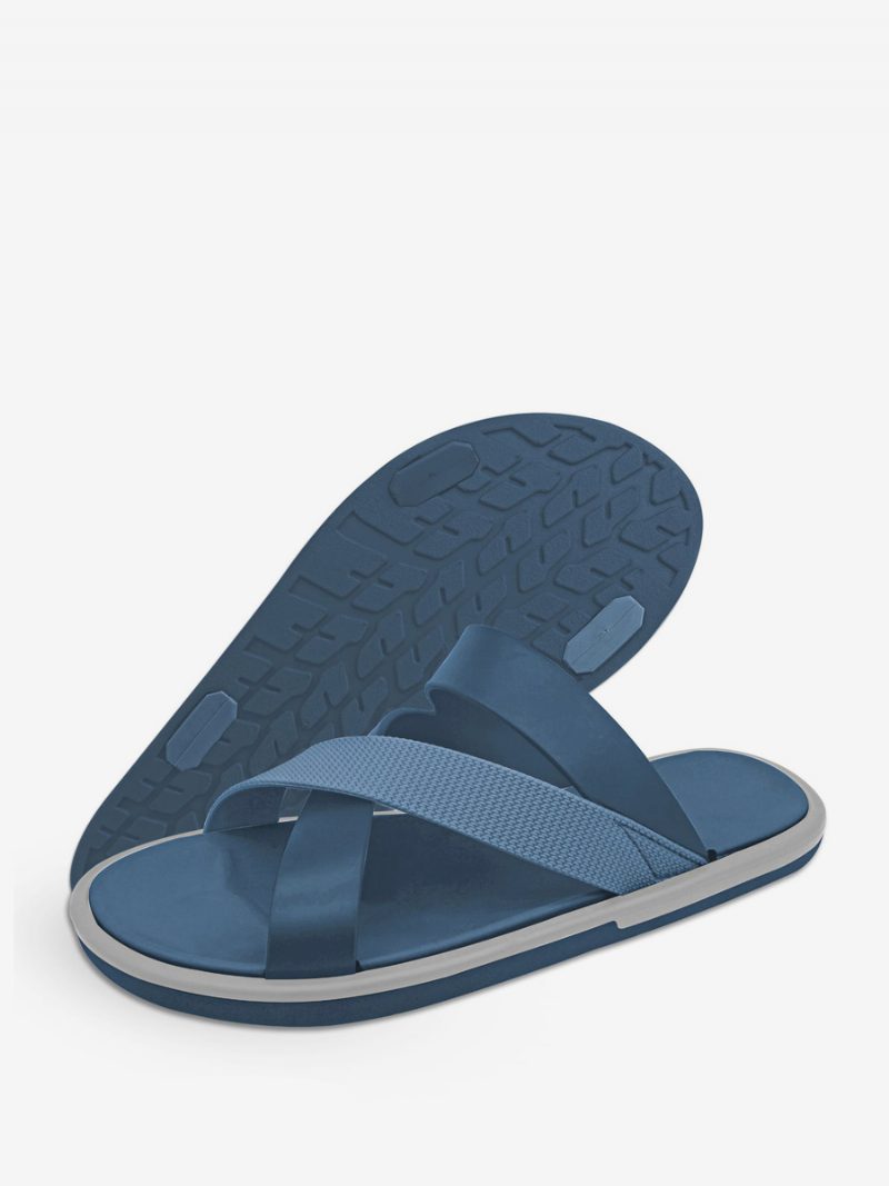 Damen-slide-sandalen Legere Gummi-hausschuhe Mit Zweifarbiger Runder Zehenpartie - Blau