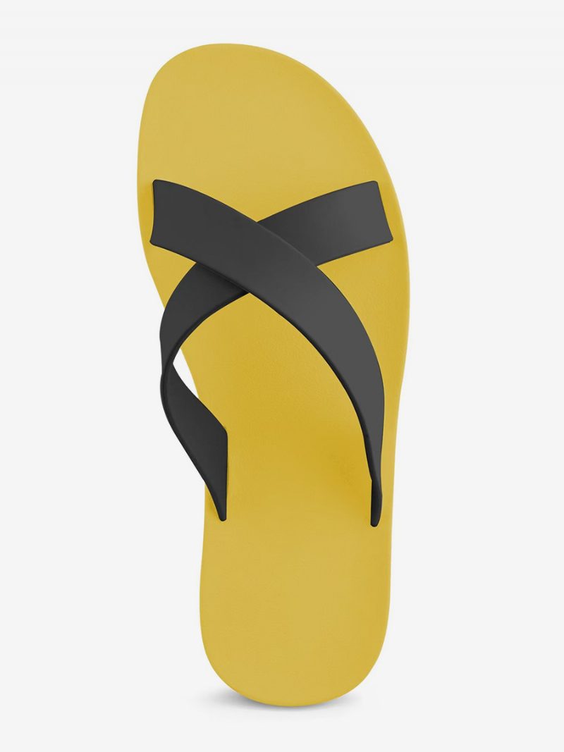 Damen-slide-sandalen Legere Gummi-hausschuhe Mit Zweifarbiger Runder Zehenpartie - Gelb