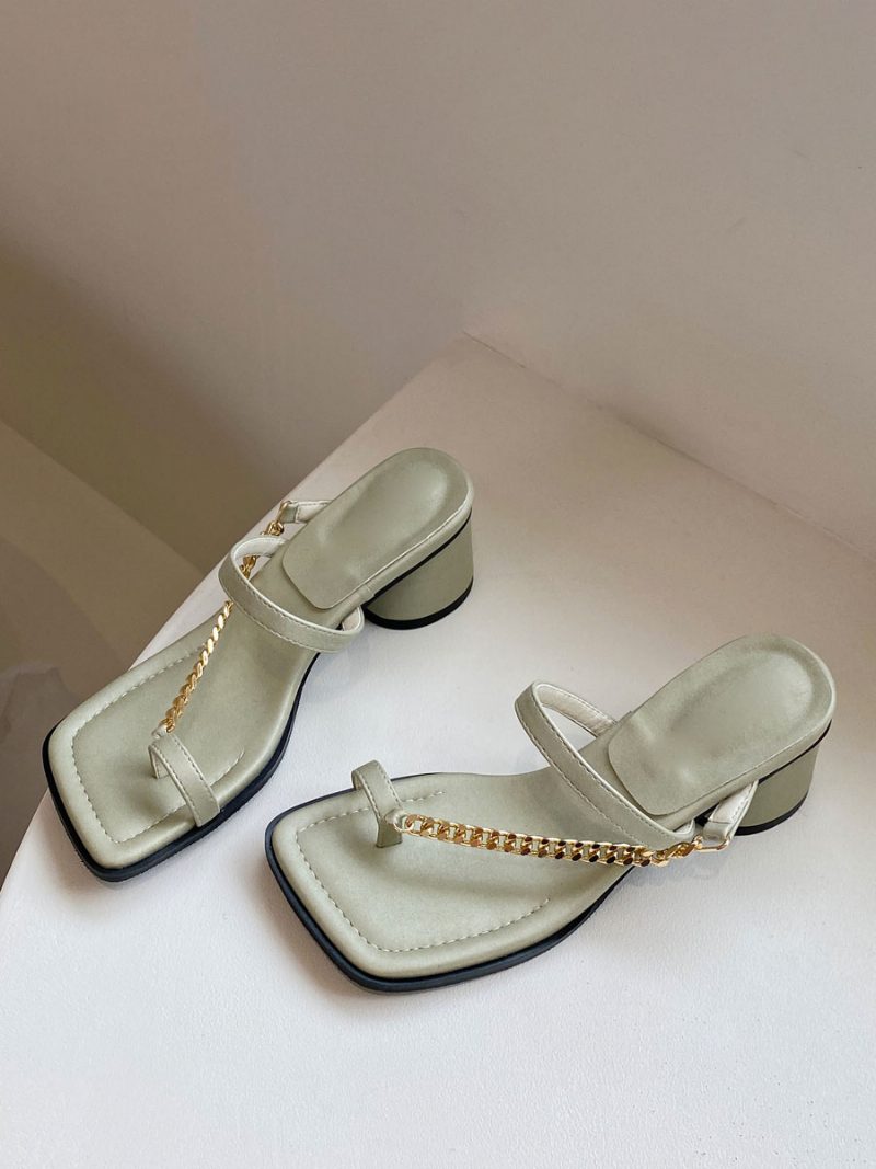 Damen-slide-sandalen Schicke Ketten Polyester Quadratische Zehenpartie Klobiger Absatz