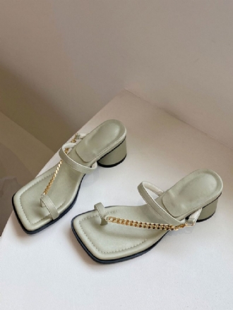 Damen-slide-sandalen Schicke Ketten Polyester Quadratische Zehenpartie Klobiger Absatz