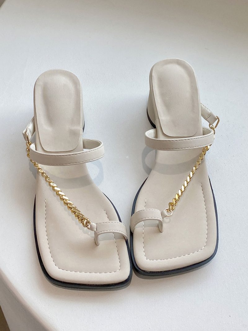 Damen-slide-sandalen Schicke Ketten Polyester Quadratische Zehenpartie Klobiger Absatz - Elfenbein