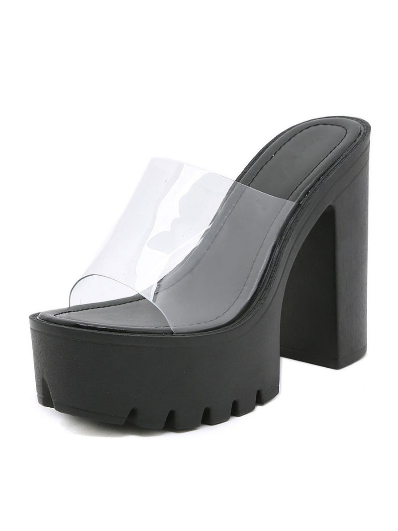 Damen-slingbacks Mit Klobigem Absatz Pvc-obermaterial Pantoletten Kaffeebraun - Schwarz