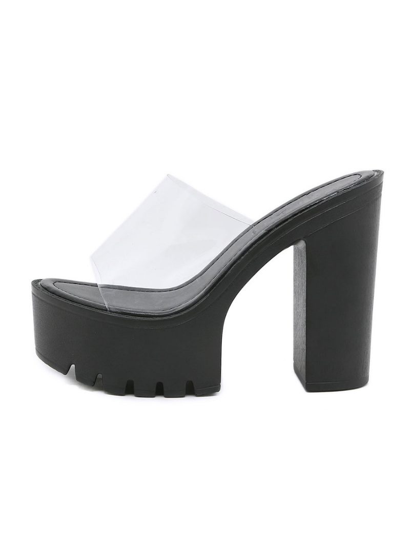 Damen-slingbacks Mit Klobigem Absatz Pvc-obermaterial Pantoletten Kaffeebraun - Schwarz