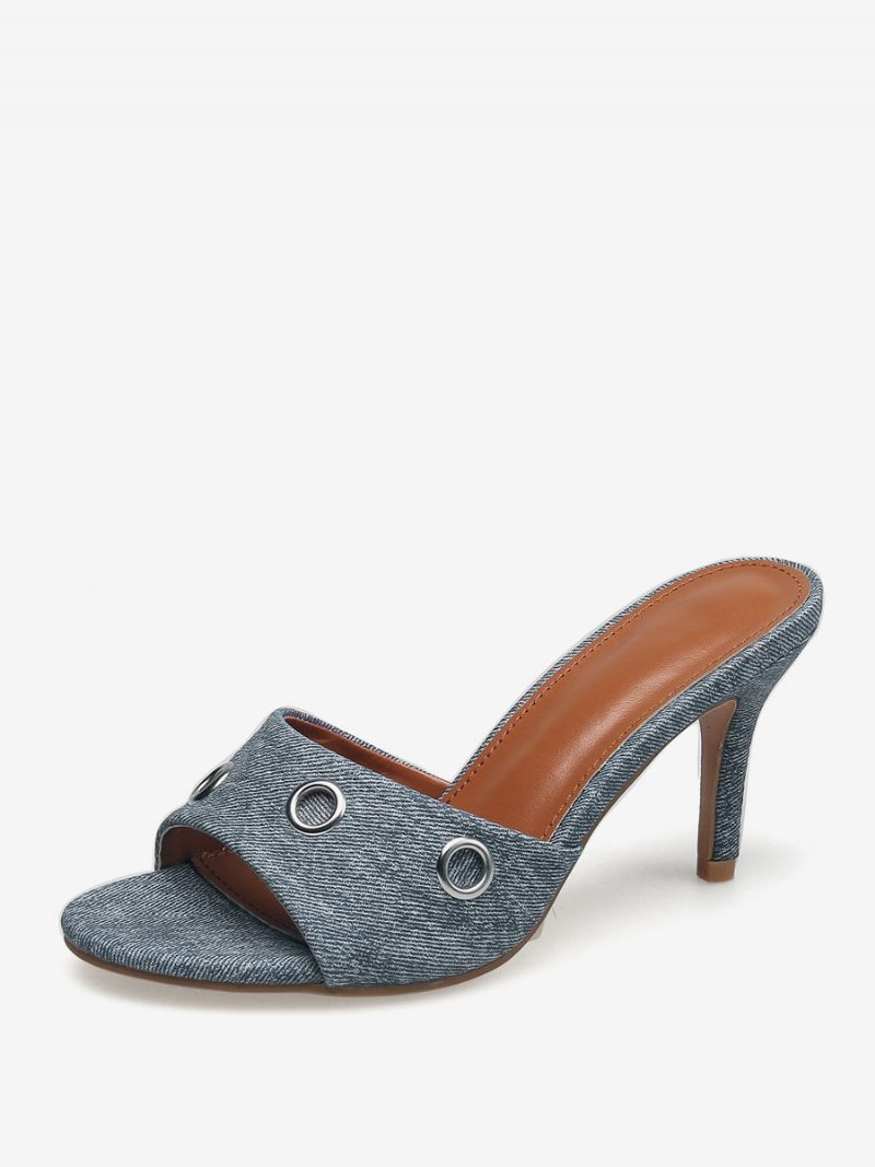 Damen-slingbacks Stiletto-absatz Canvas-pantoletten Hellhimmelblau