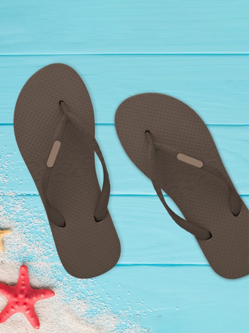 Kaffeebraune Slide-sandalen Aus Gummi Für Damen Mit Runder Zehenpartie - Kaffeebraun