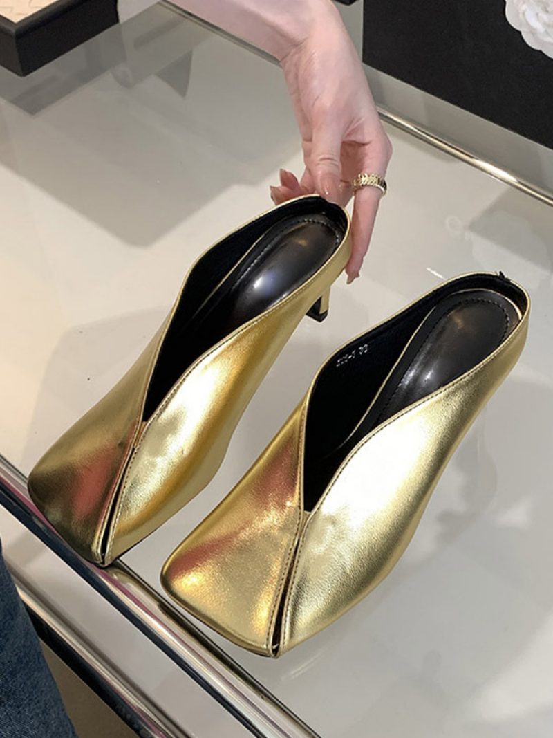 Metallic-pantoletten Für Damen Champagner-pantoletten Mit Stiletto-absatz