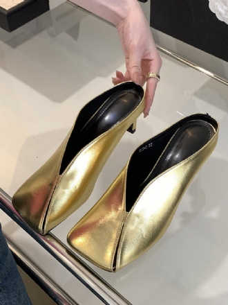 Metallic-pantoletten Für Damen Champagner-pantoletten Mit Stiletto-absatz