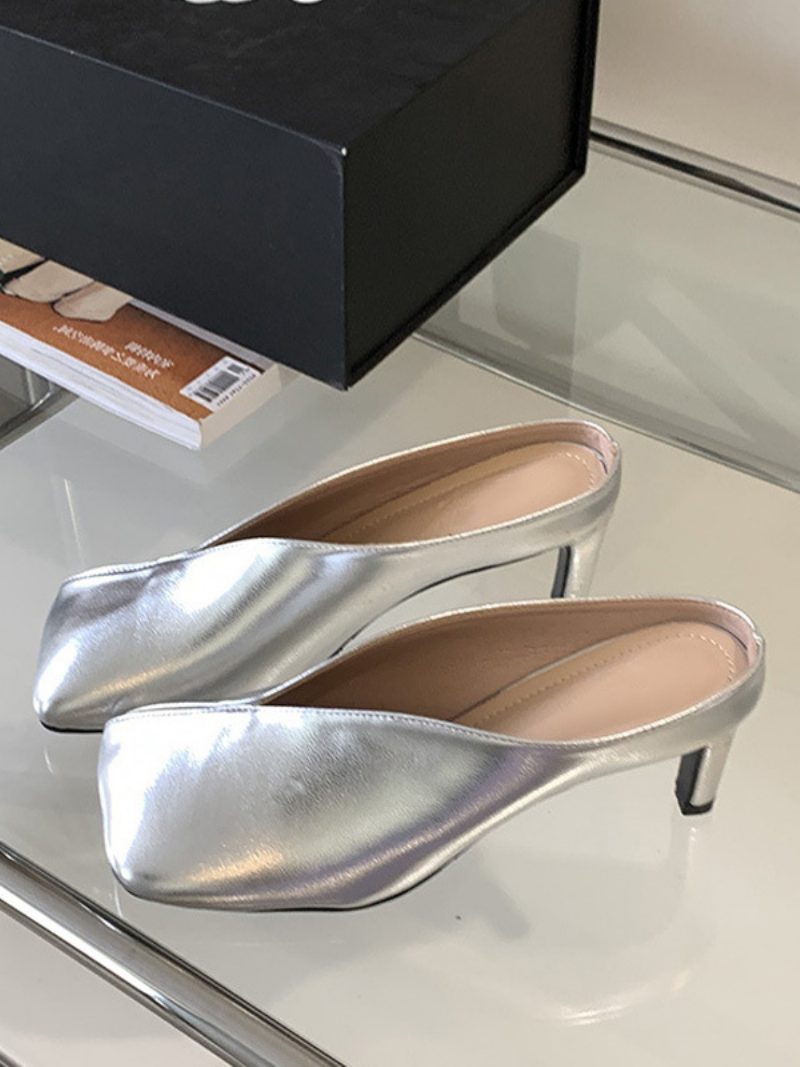 Metallic-pantoletten Für Damen Champagner-pantoletten Mit Stiletto-absatz - Silber