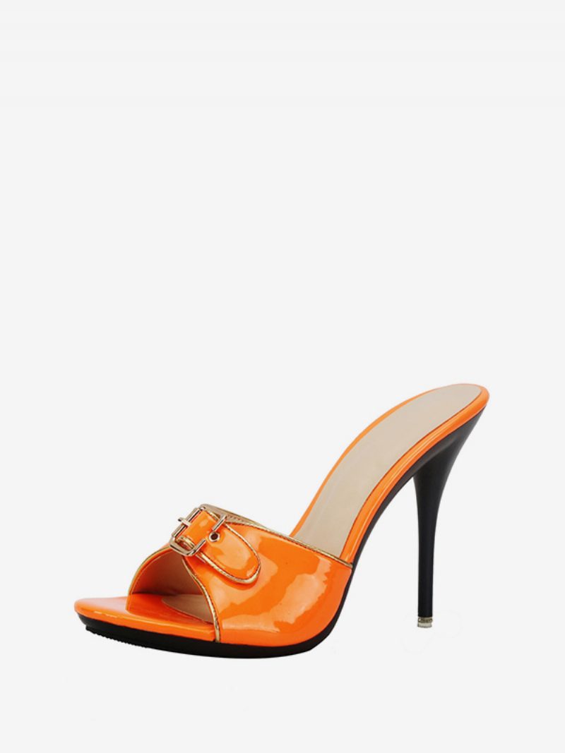 Nudefarbene Damen-slipper Mit Offener Zehenpartie Schnallendetail Und Stiletto-absatz - Orange