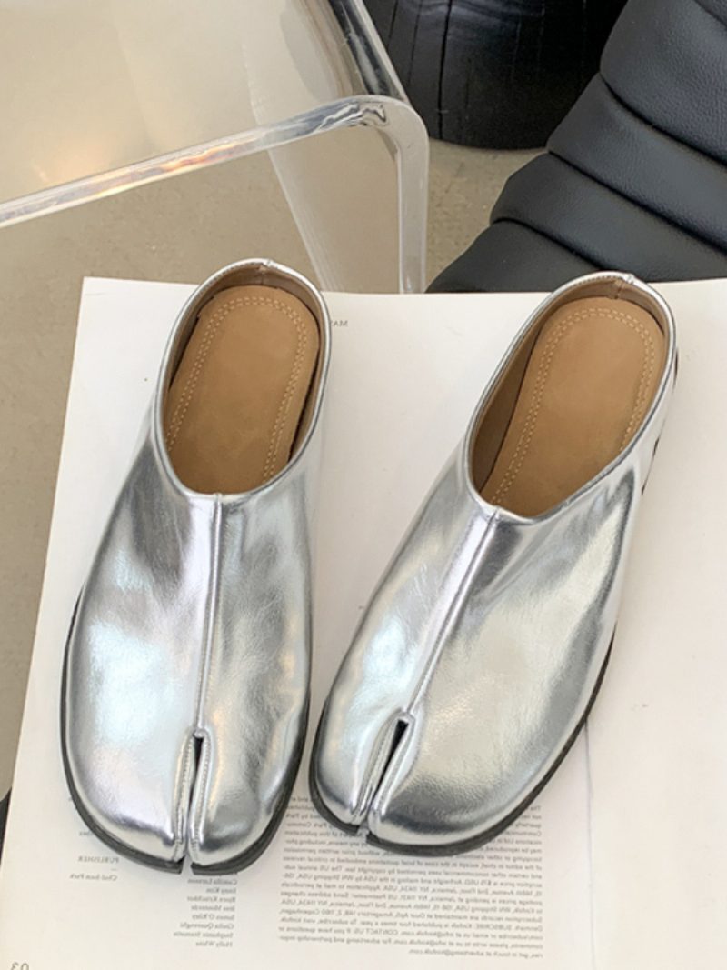 Schwarze Clogs Für Damen Zum Hineinschlüpfen Mit Fingerdesign - Silber