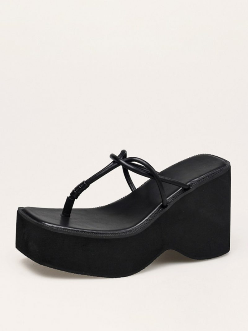 Schwarze Flip-flops Für Damen Mit Plateau-keilabsatz Und Slide-sandalen - Schwarz